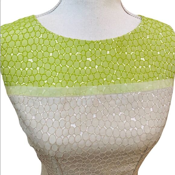 Eli Tahari sleeveless sheath fitted dress colorblock texture back exposed zipper - Picture 4 of 12